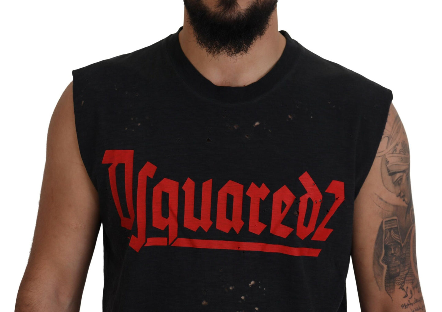 Black Cotton Sleeveless Crewneck Tank T-shirt