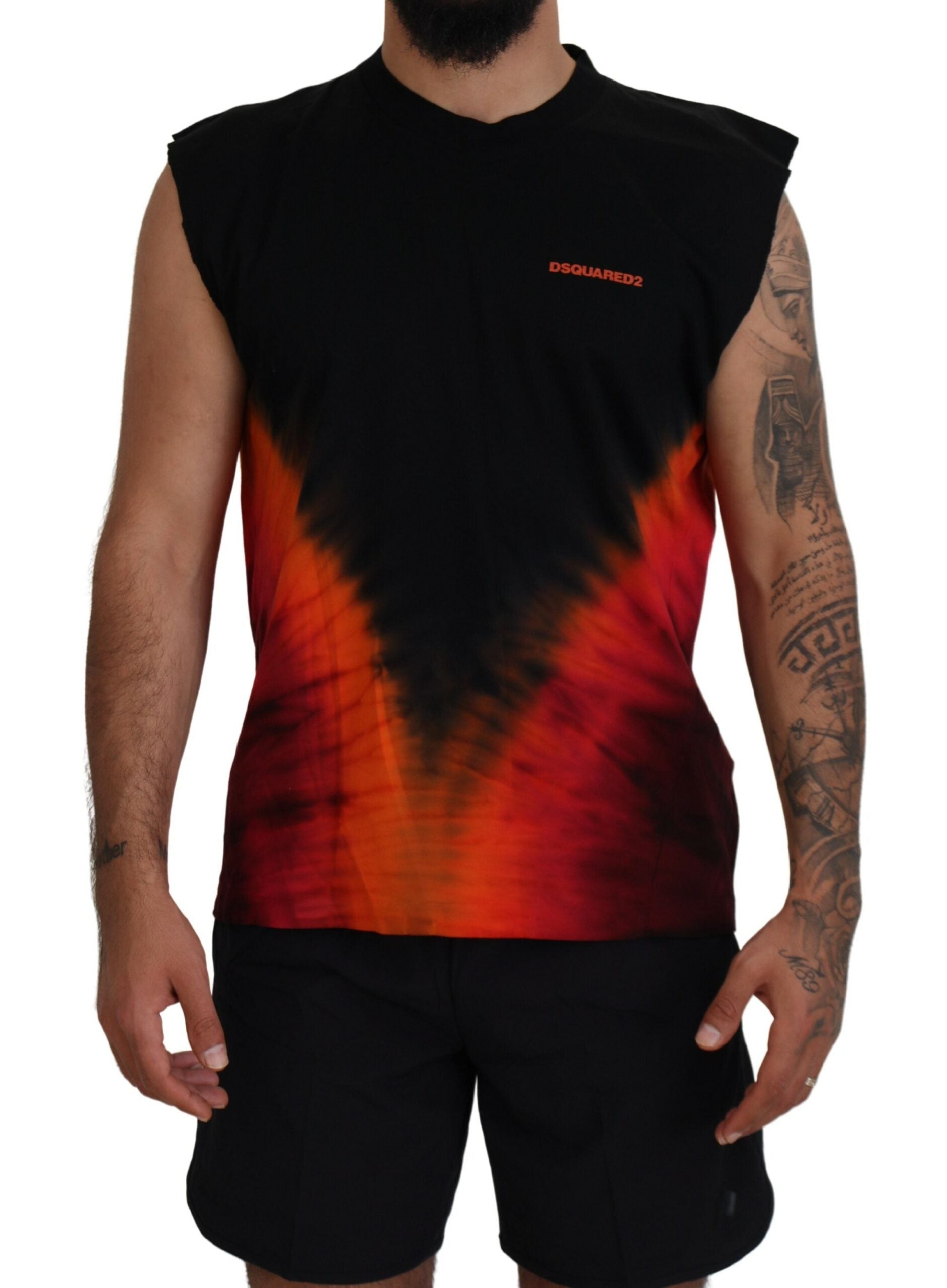 Black Orange Cotton Sleeveless Tank T-shirt