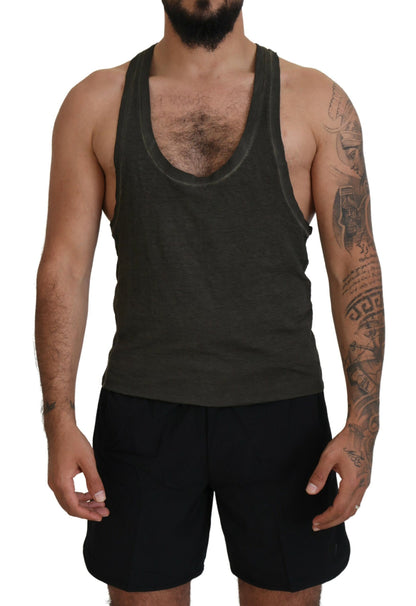 Gray Cotton Linen Sleeveless Tank T-shirt