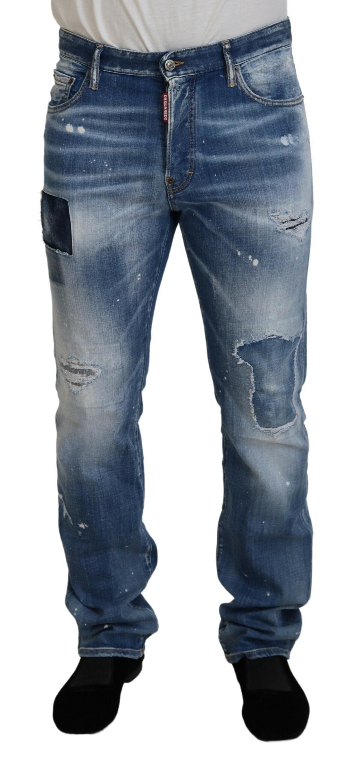 Blue Washed Tattered Straight Fit Casual Denim Jeans