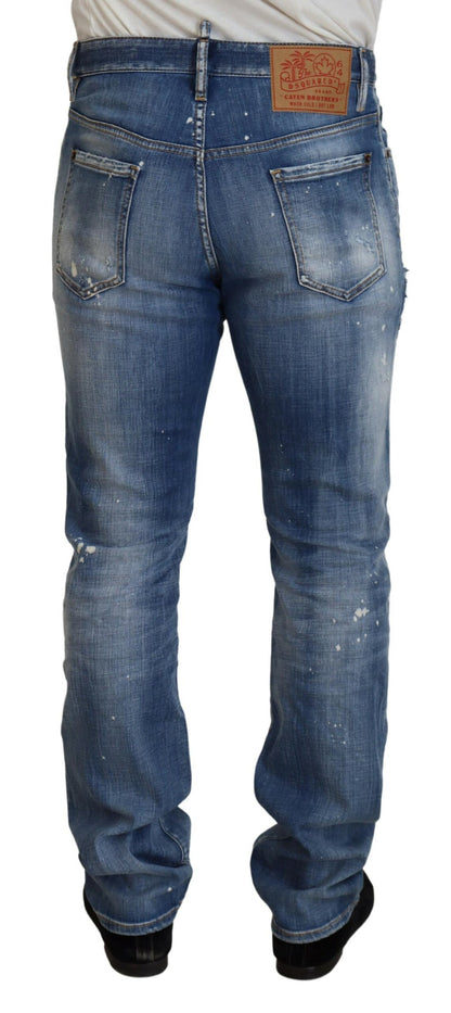 Blue Washed Tattered Straight Fit Casual Denim Jeans