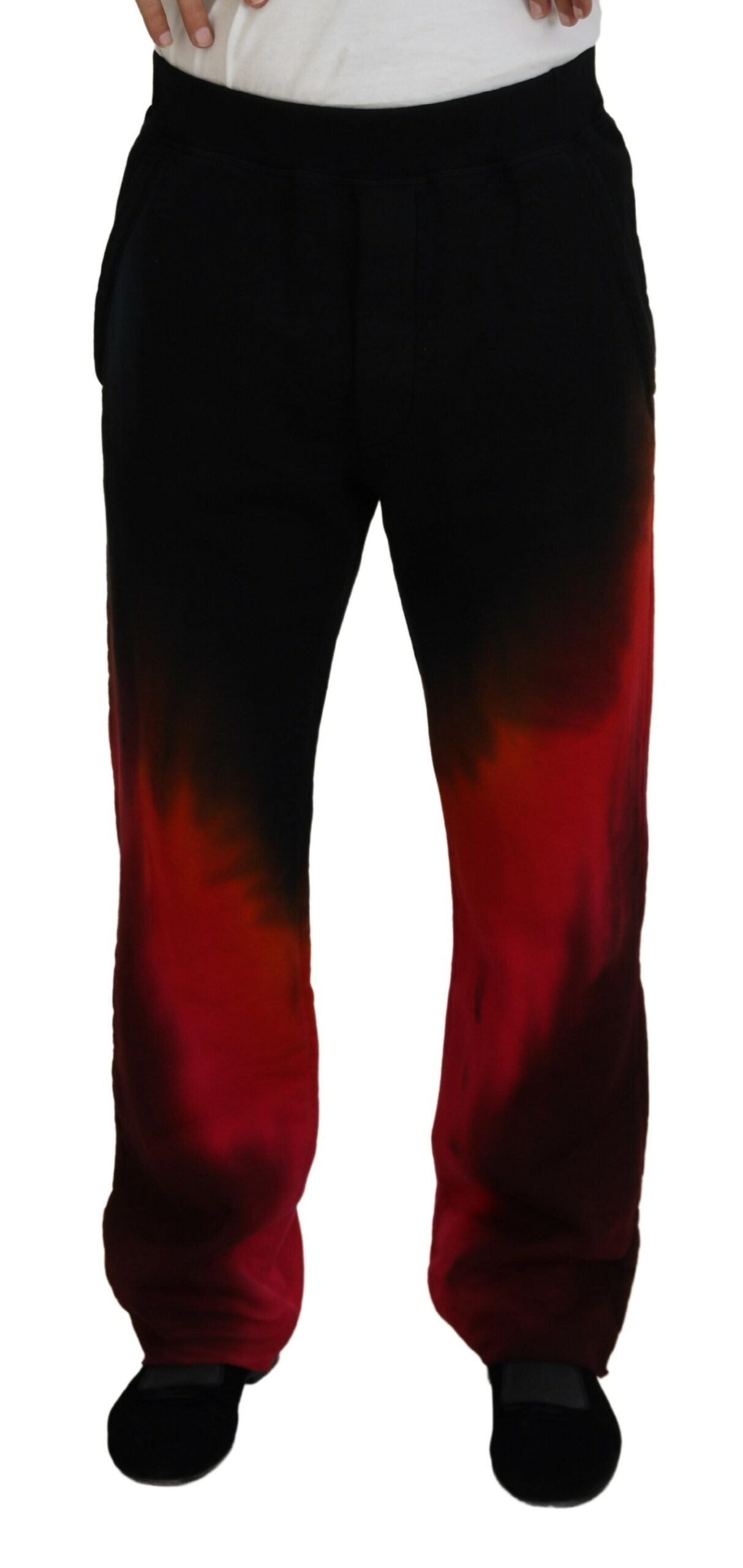 Black Red Cotton Logo Print Casual Pants