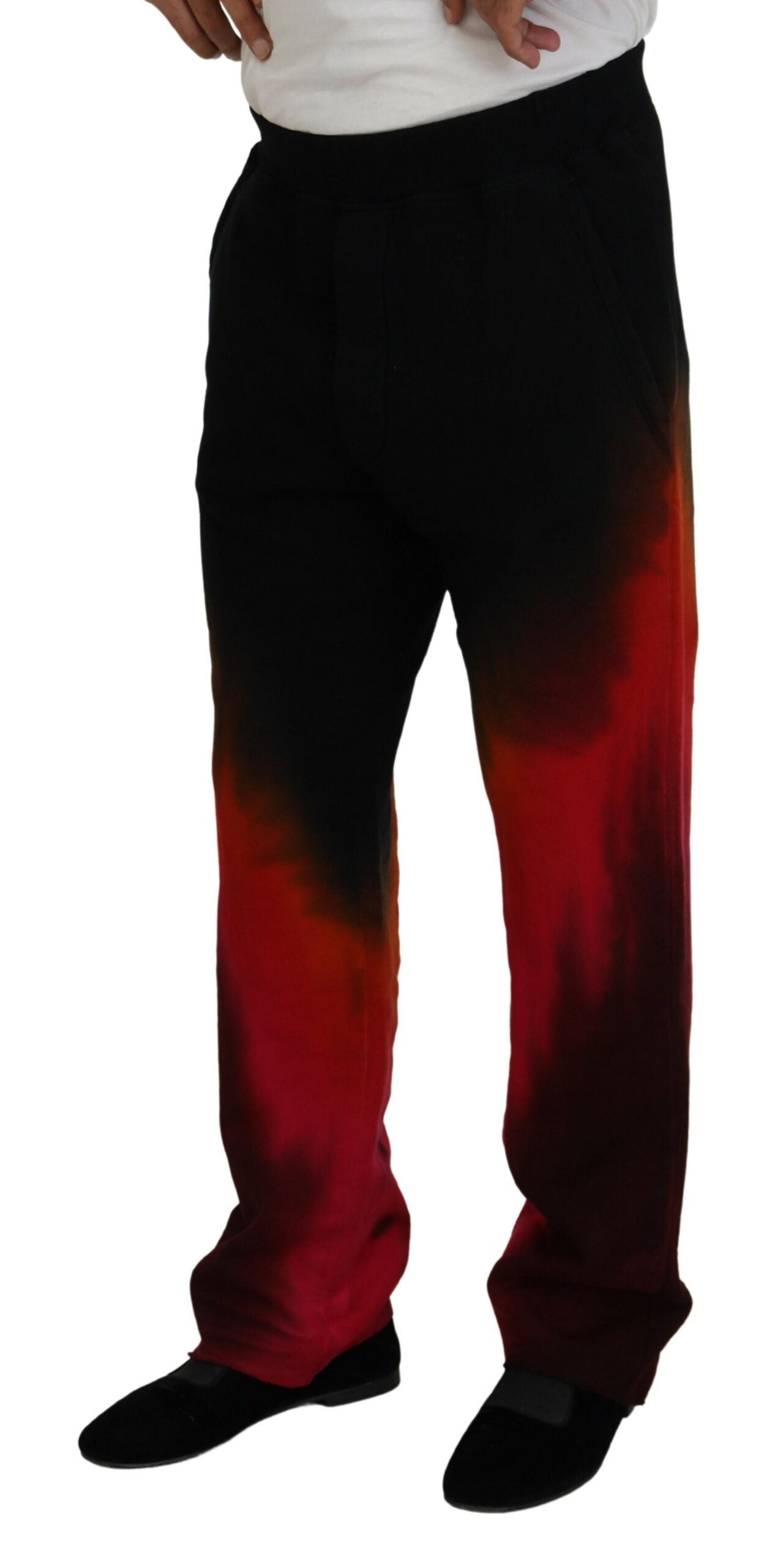 Black Red Cotton Logo Print Casual Pants