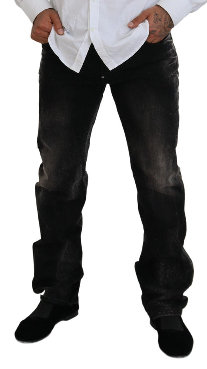 Black Washed Cotton Straight Fit Casual Denim Jeans