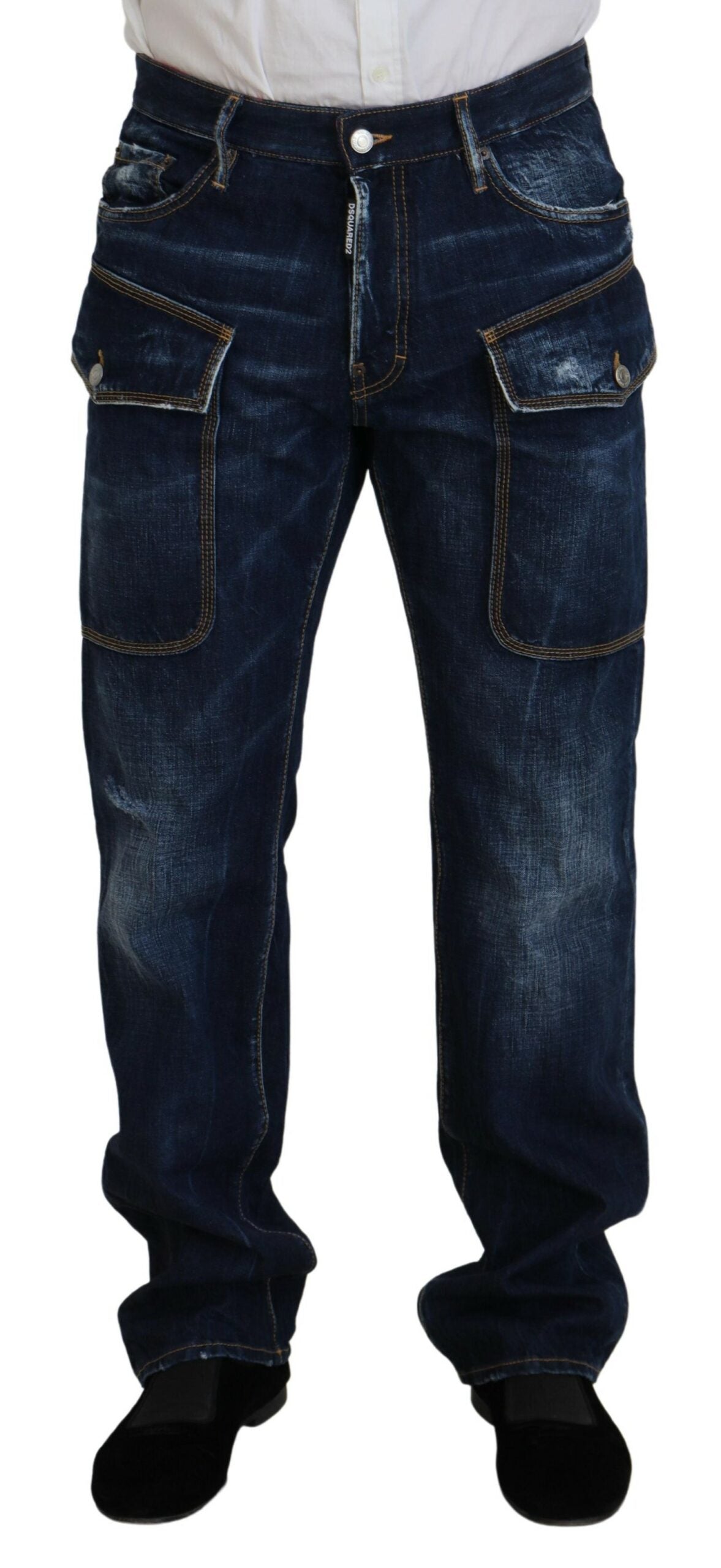 Blue Washed Cotton Cargo Casual Men Denim Jeans