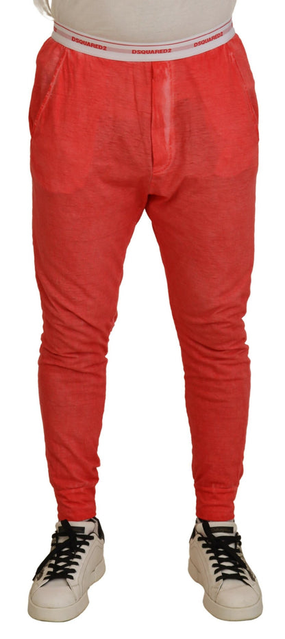 Orange Cotton Elastic Waist Logo Men Pants