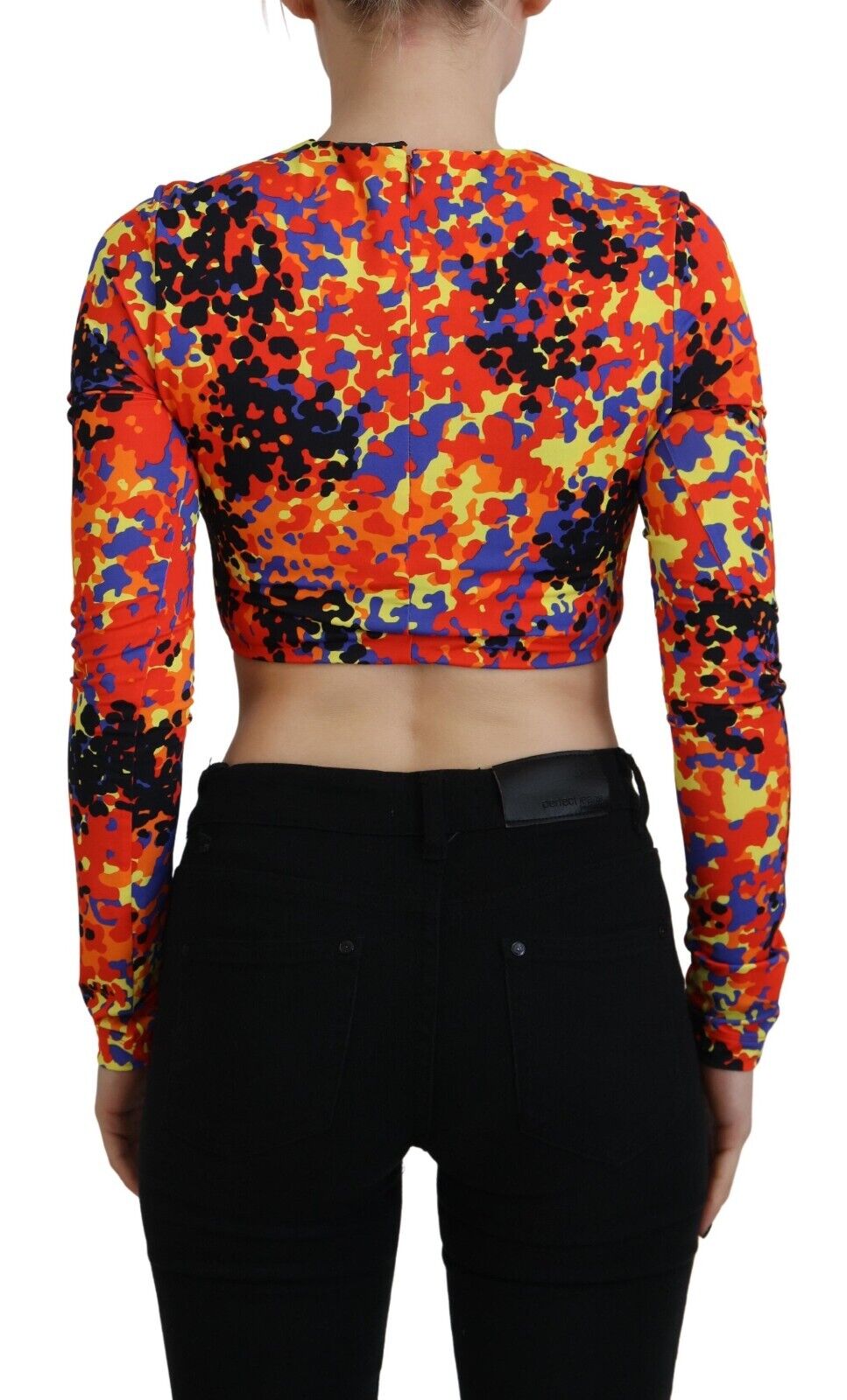 Multicolor Cami Long Sleeves Cropped Blouse Top