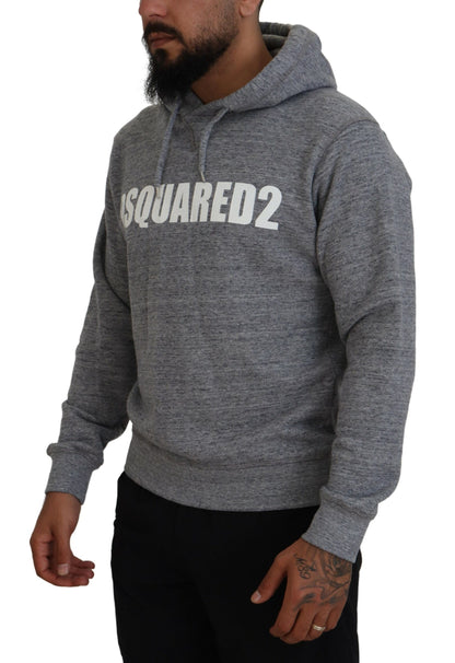 Gray Cotton Hooded Logo Print Men Pullover Sweater