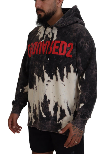 Gray Wash Hooded Printed Men Pullover Sweater