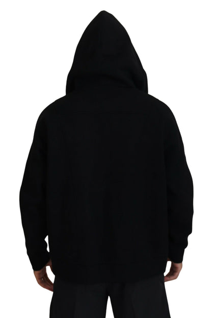 Black Hooded Printed Sleeves Double Zip Sweater