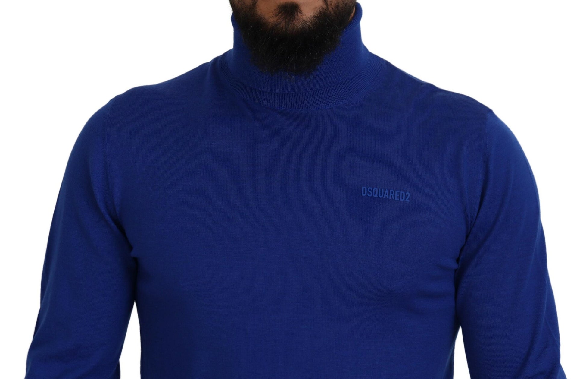 Blue Logo Print Long Sleeves Turtle Neck Sweater