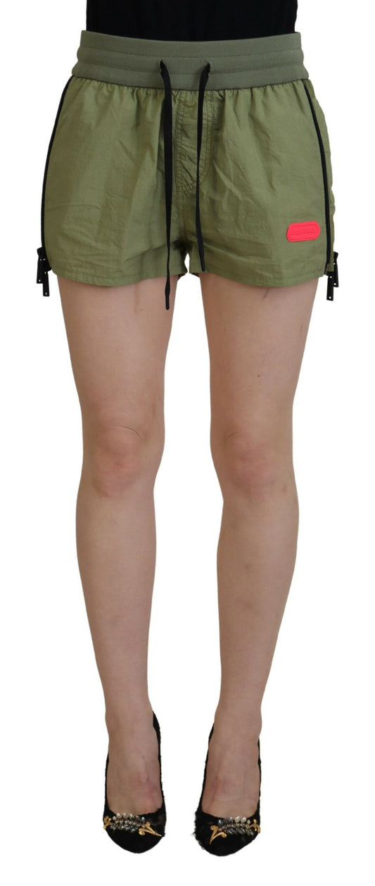 Green Cotton Mid Waist Drawstring Tapered Shorts