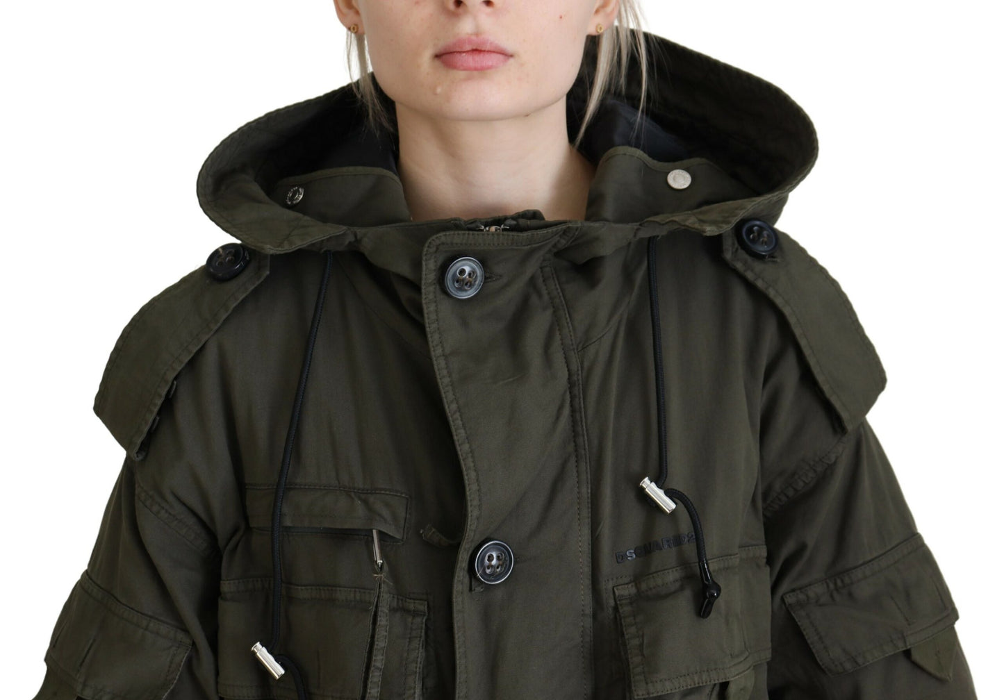 Green Hooded Full Zip Long Parka Coat Jacket