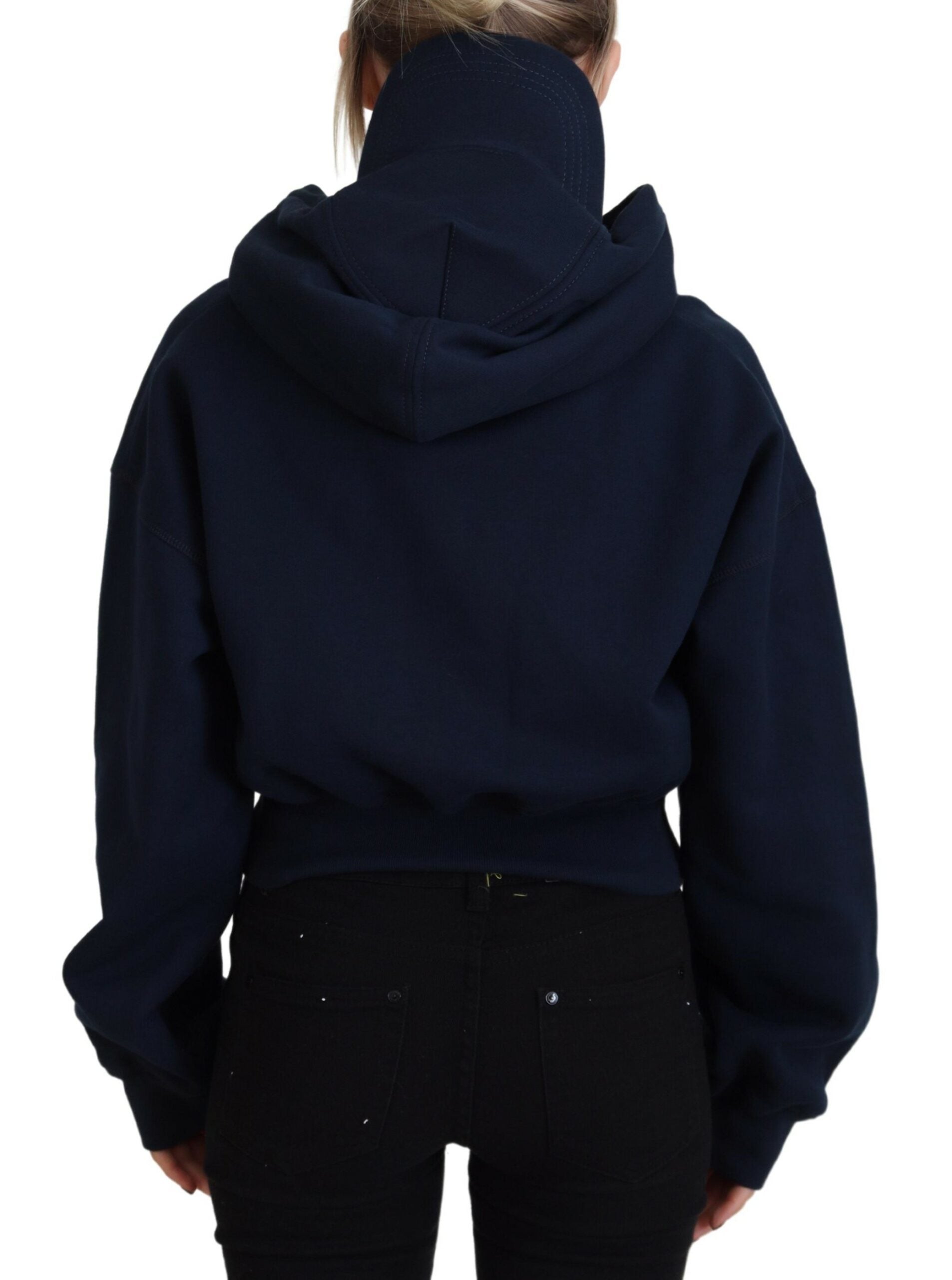 Blue Logo Print Hooded Cap Long Sleeve Sweater