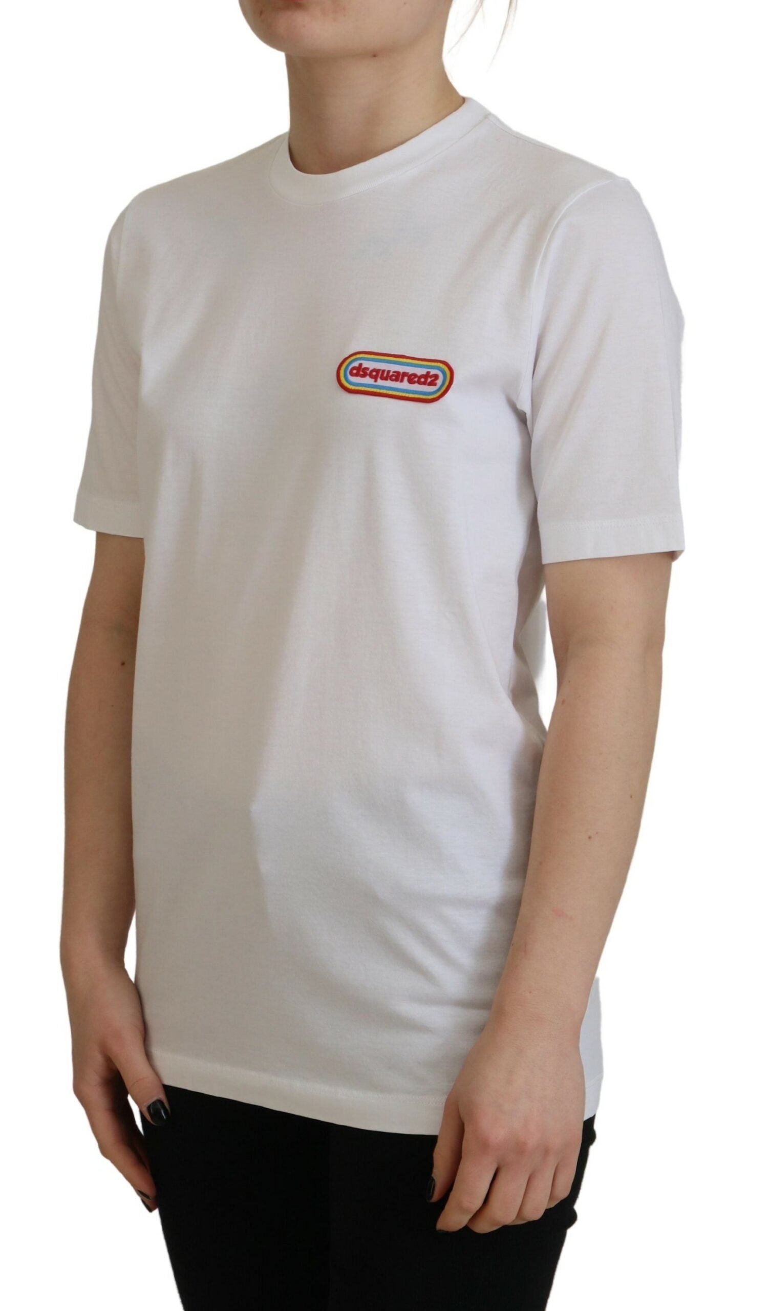 White Logo Patch Crewneck Short Sleeve Tee T-shirt