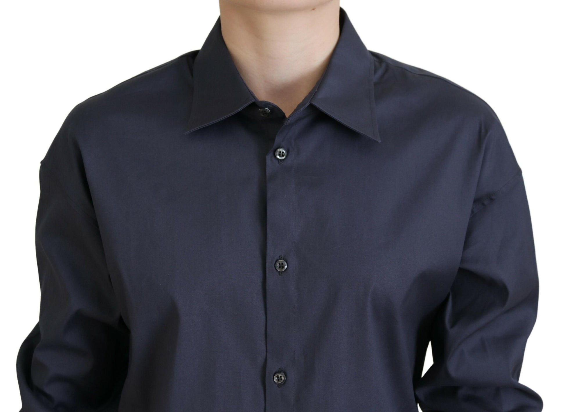 Navy Blue Cotton Button Down Collared Shirt Top