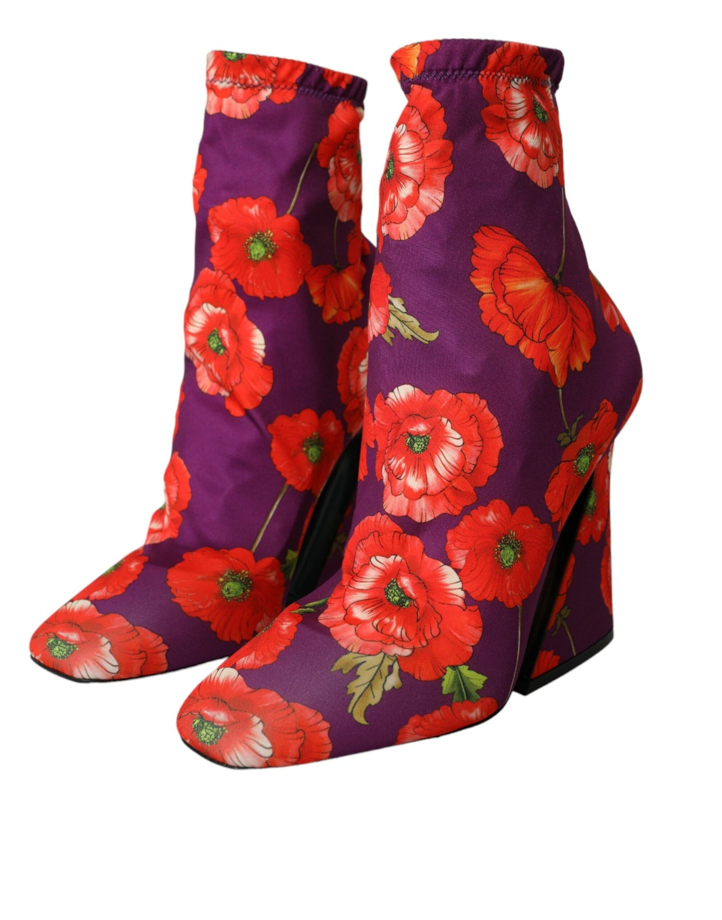 Purple Floral Jersey Stretch Boots Shoes