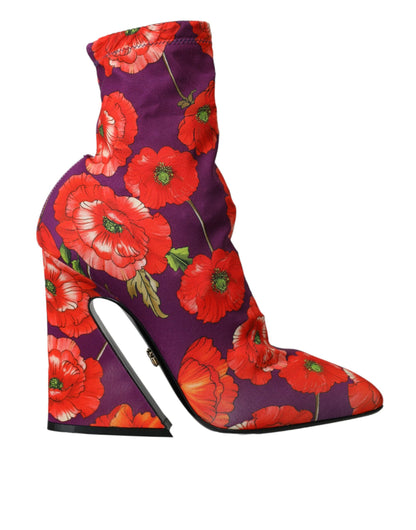 Purple Floral Jersey Stretch Boots Shoes