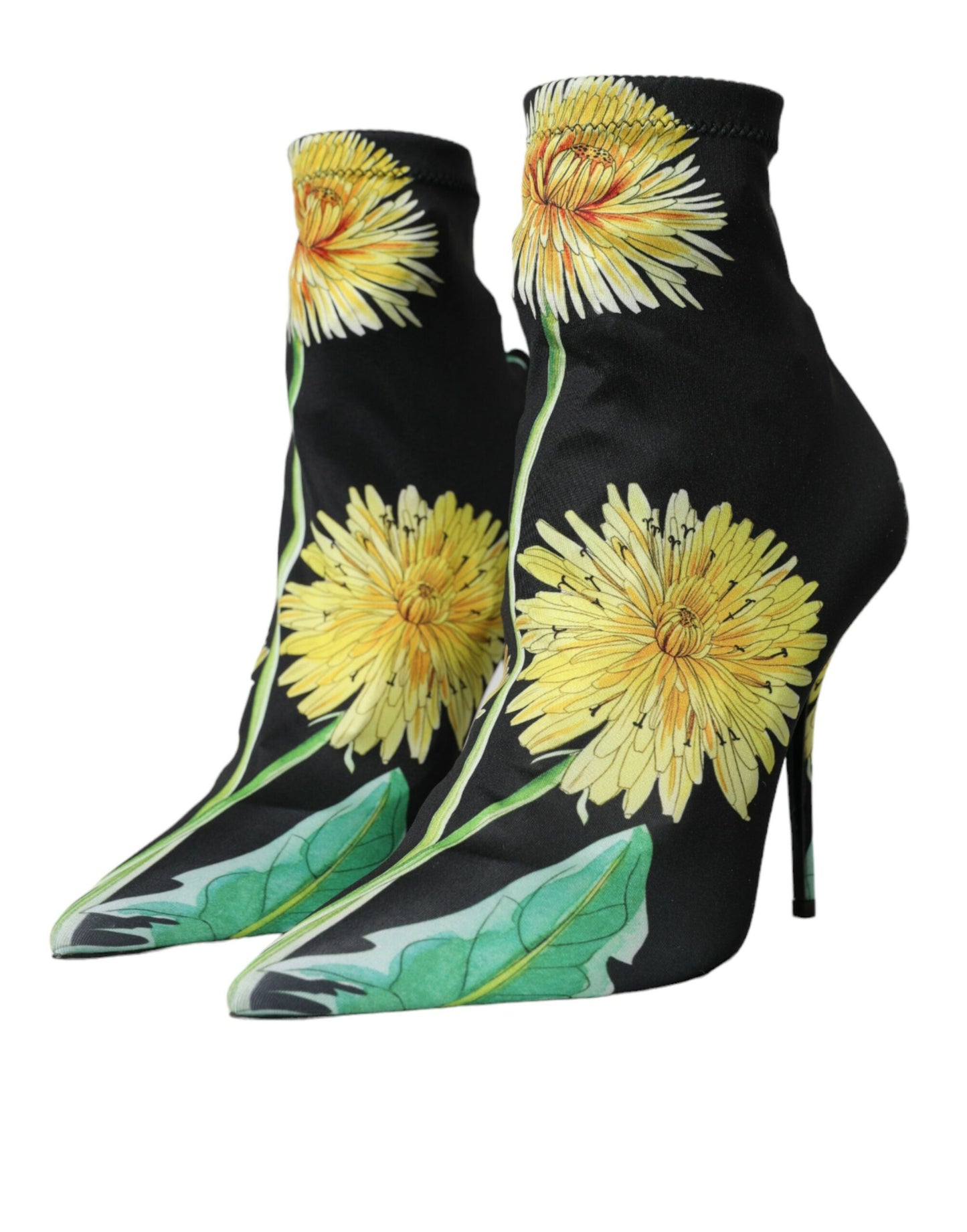 Black Floral Jersey Stretch Ankle Boots Shoes