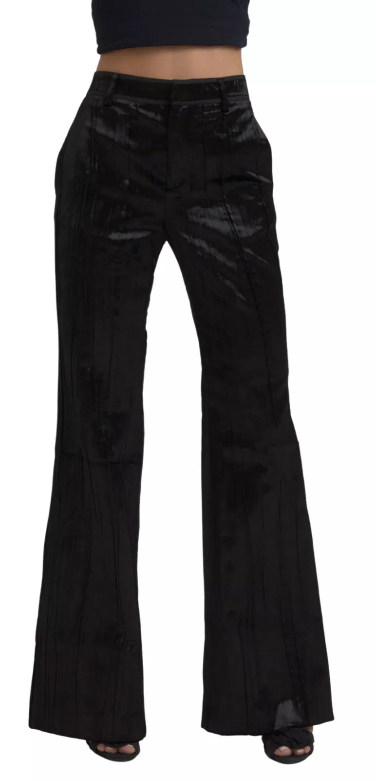 Black Viscose Super Flare High Waist Pants