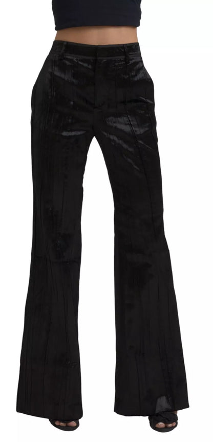 Black Viscose Super Flare High Waist Pants