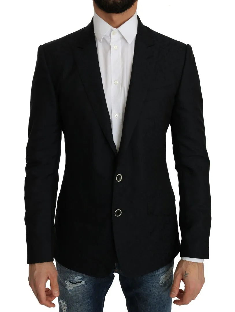 Blue Jacquard Slim Floral Jacket Blazer