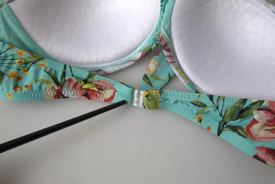 Mint Green Floral Print Beachwear Bikini Top