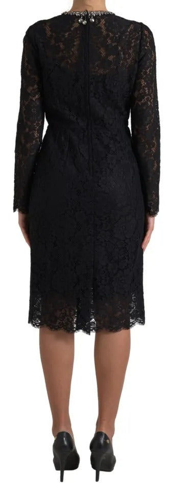 Black Nylon Lace Embellished Sheath Dress