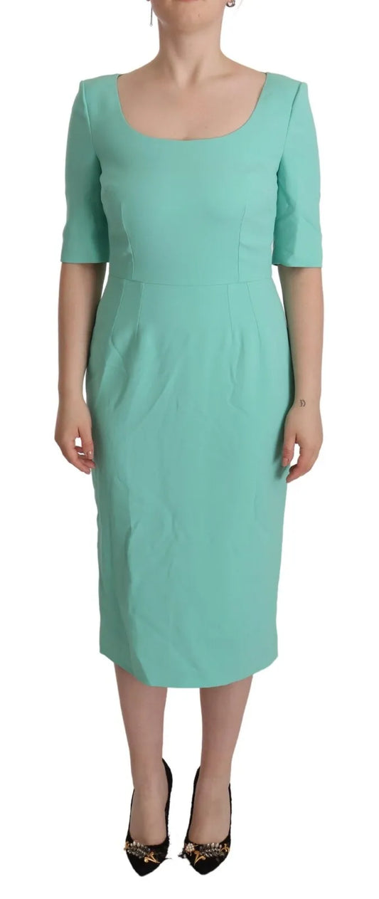 Mint Green Sheath Square Neckline Midi Dress