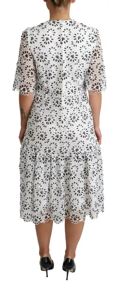 White Cutout Design Polyester A-line Midi Dress