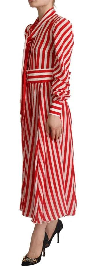 White Red Silk A-Line Shift Gown Maxi Dress