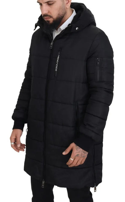 Black Nylon Hooded Parka Coat Winter Jacket