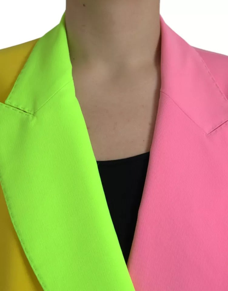 Multicolor Patchwork Peak Lapel Coat Jacket