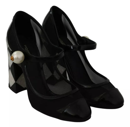 Black Embellished Harlequin Mary Janes Pumps Shoes