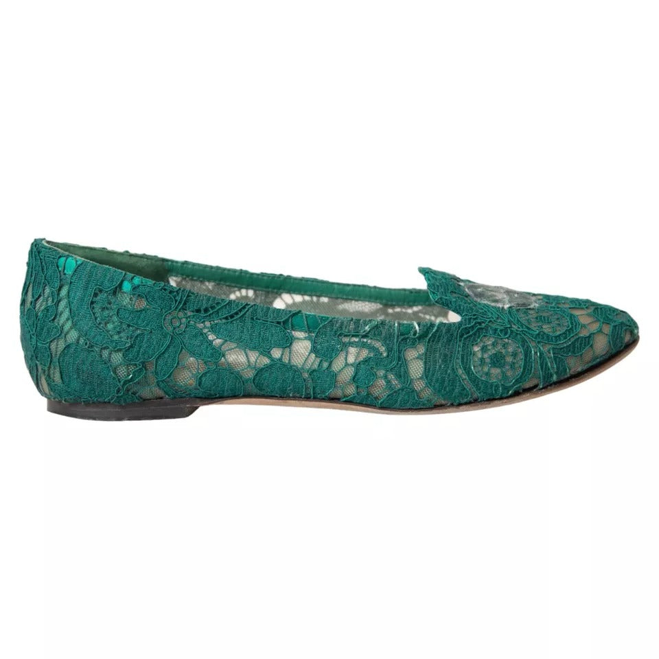 Green Taormina Lace Slip On Flats Shoes