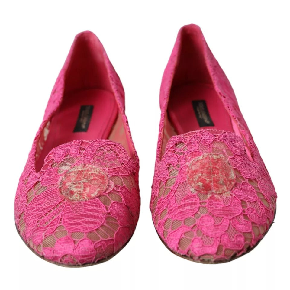 Pink Taormina Lace Slip On Flats Shoes