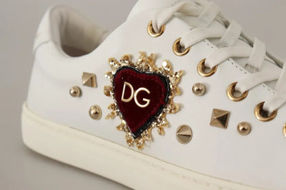 White Leather Gold Red Heart Sneakers Shoes