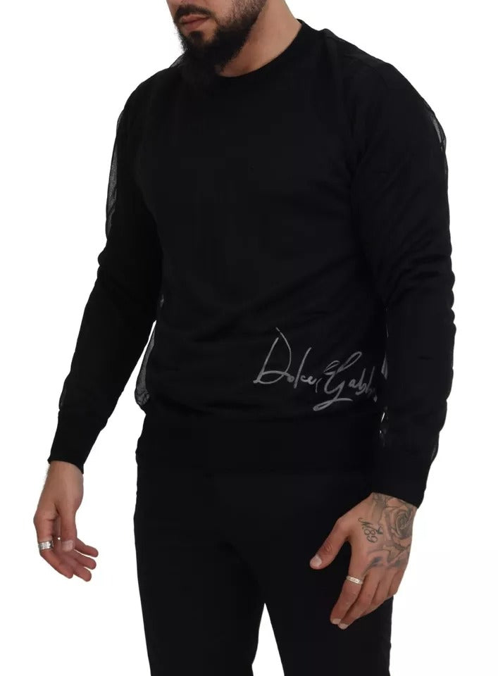 Black Polyester Crewneck Men Pullover Sweater