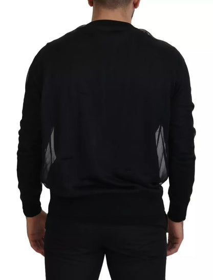 Black Polyester Crewneck Men Pullover Sweater