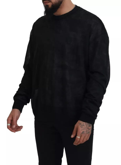 Black Polyester Crewneck Pullover Sweater