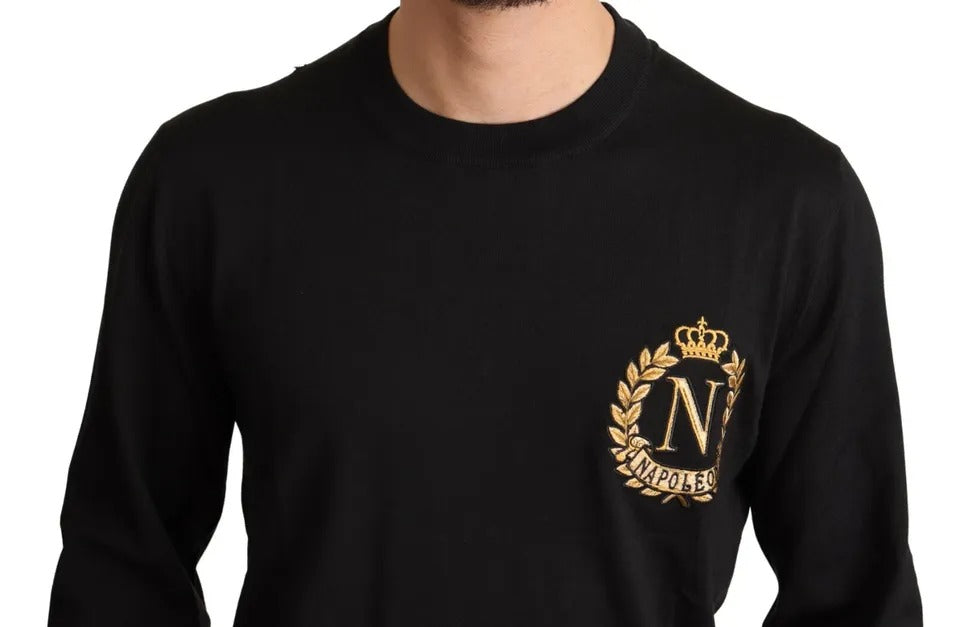 Black Wool Silk Napoleon Gold Sweater