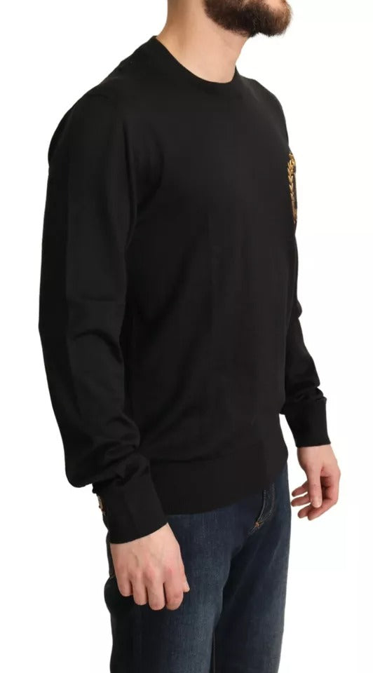 Black Wool Silk Napoleon Gold Sweater