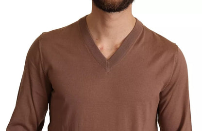 Brown Silk Cashmere Pullover Sweater