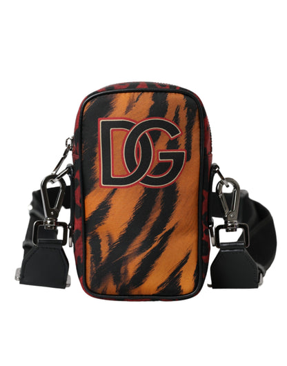 Multicolor Tiger Print Nylon Logo Cross Body Bag