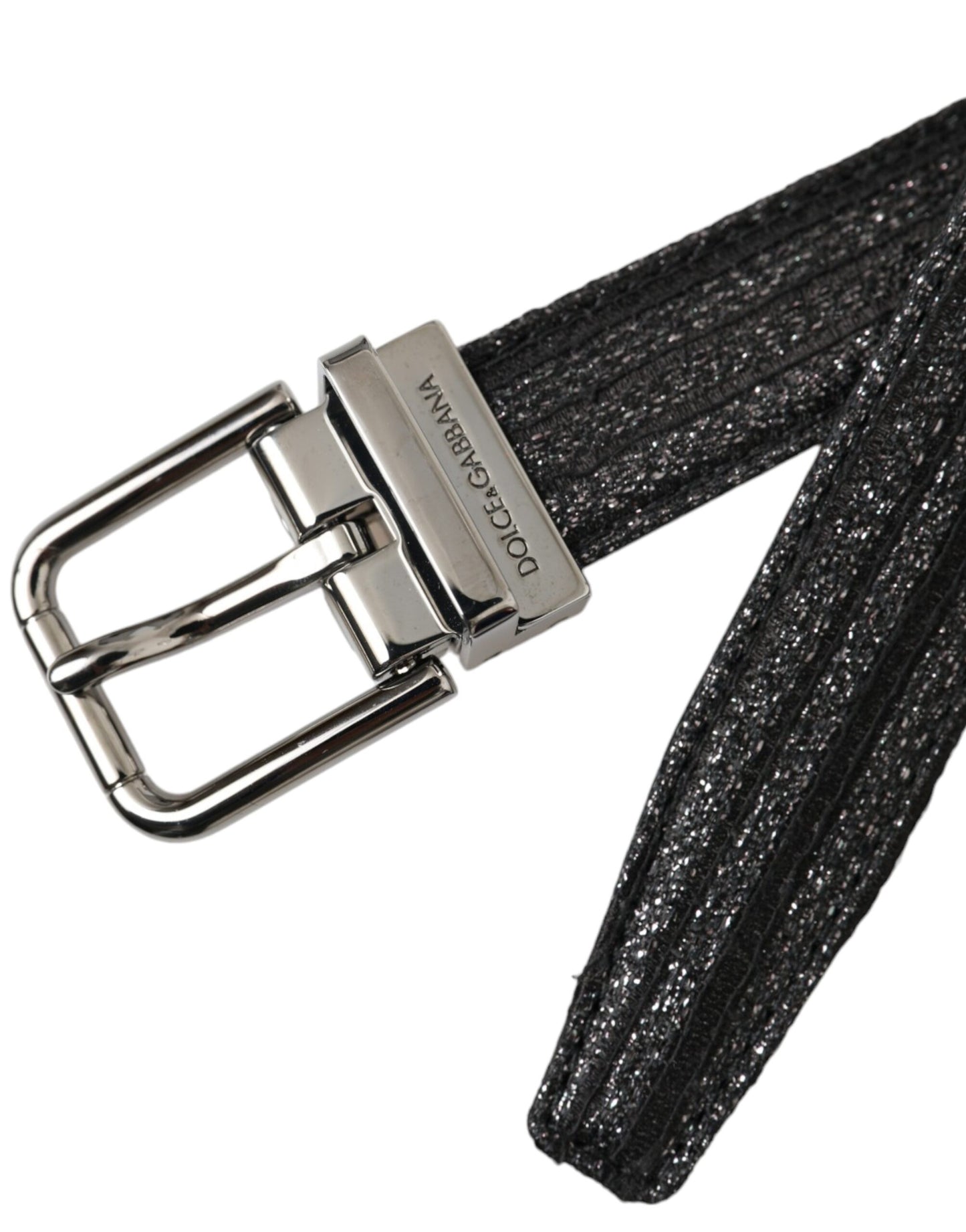 Black Jacquard Stripes Silver Metal Buckle Belt