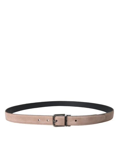 Beige Suede Leather Silver Buckle Belt Men