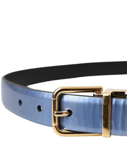 Metallic Blue Leather Gold Metal Buckle Belt