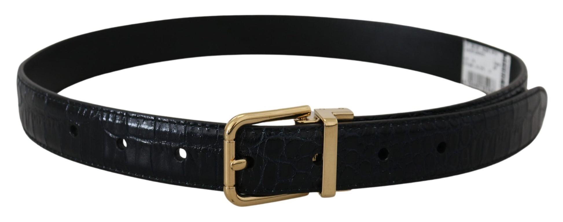 Black Exotic Leather Gold Metal Buckle Belt