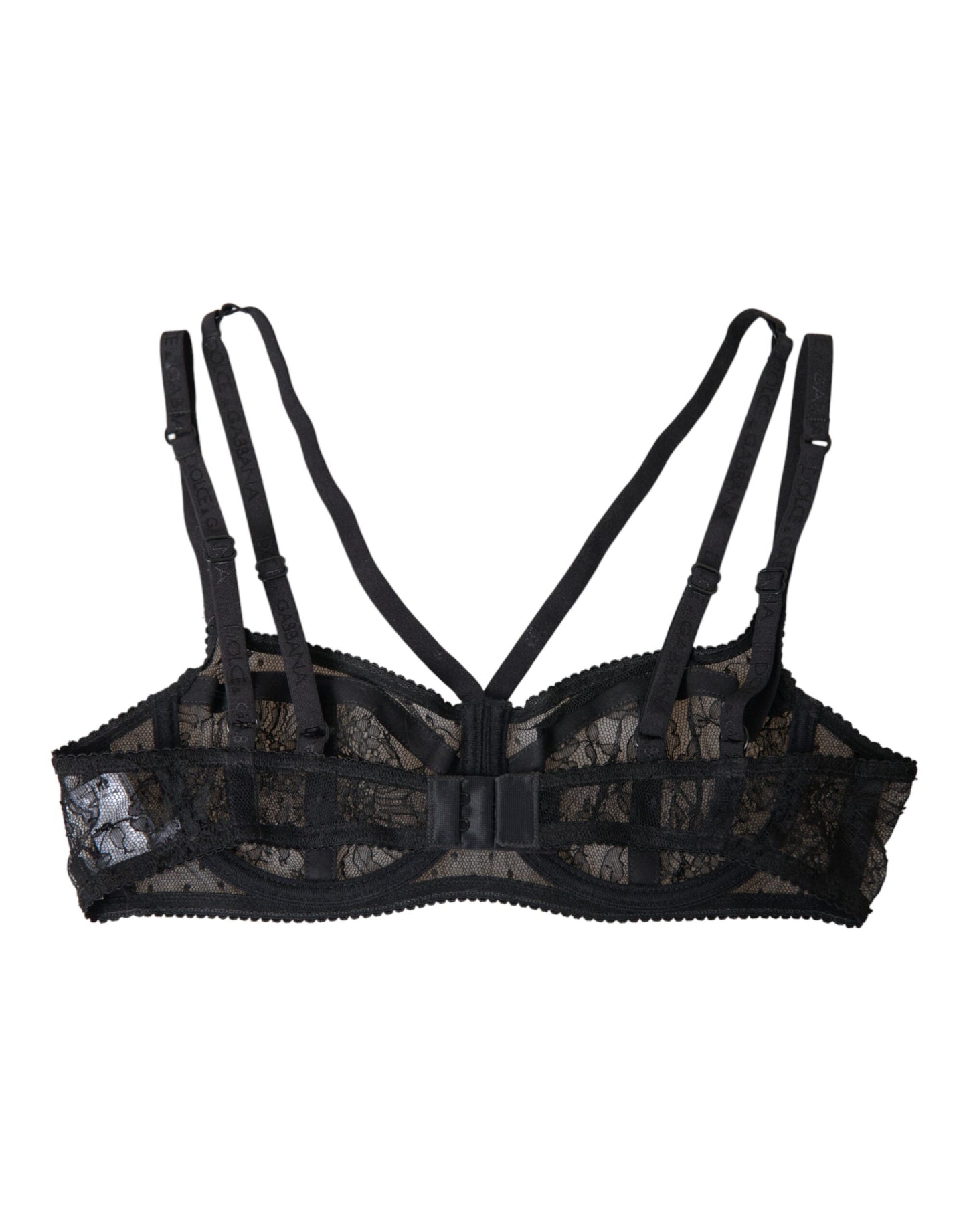 Black Floral Lace Nylon Balconcino Bra Underwear