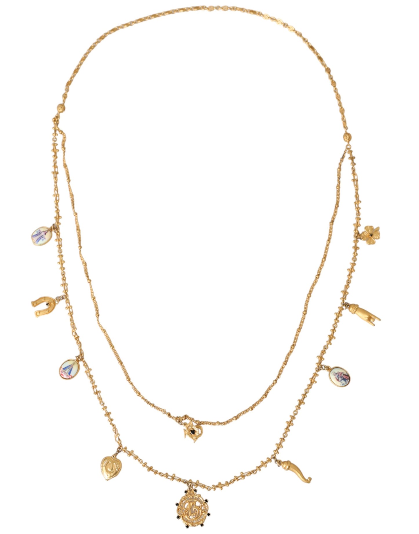 Gold Tone Chain Brass Charm Statement Sicily Necklace